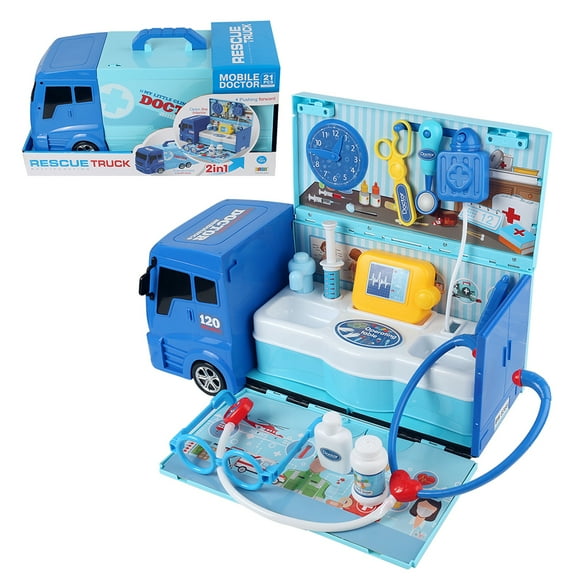 Doctor Cart Medical Truck Kit Toys for Kids Mobile Pet & Human Care Playset with Stethoscope Educational Doctor Role-Play for Boys & Girls
