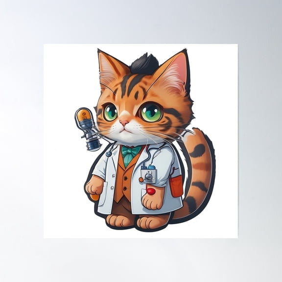 Doctor Cat Poster Wall Art, Modern Wall Decor, 16x16 UNFRAMED