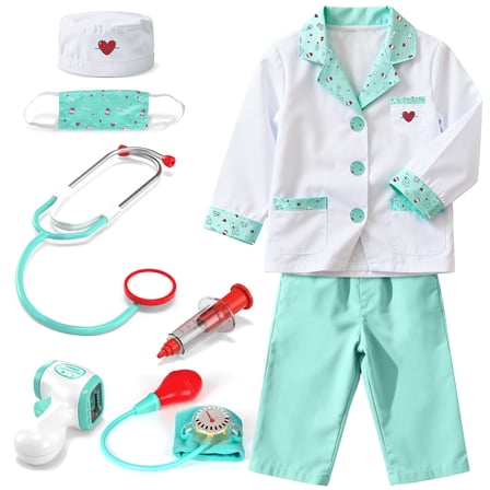 Doctor Costume Set for Kids, Pretend Play Doctor Dress up Clothes with Medical Accessories, Kids Doctor Costume Set Toy for Age 3-6 Boys Girls - Green
