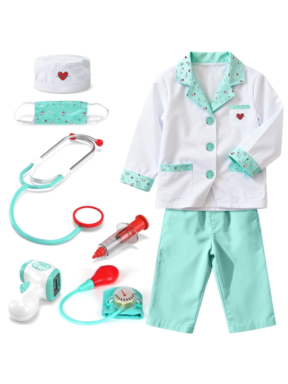Doctor Costume Set for Kids, Pretend Play Doctor Dress up Clothes with Medical Accessories, Kids Doctor Costume Set Toy for Age 3-6 Boys Girls - Green