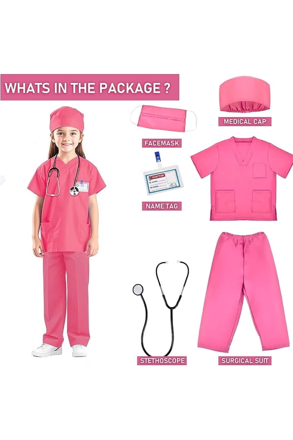 Doctor Costume for Kids 3 4 5 Year Old, Scrubs Pants with Accessories Doctor Dress Up for Girls Aged 3-5