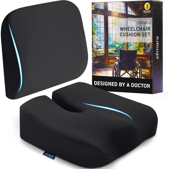 Doctor-Designed Wheelchair Seat n Set The Ultimate Comfort Solution Thick ns Relieve Back & Sciatica Pain Wheel Chair for Seniors, Pad ()