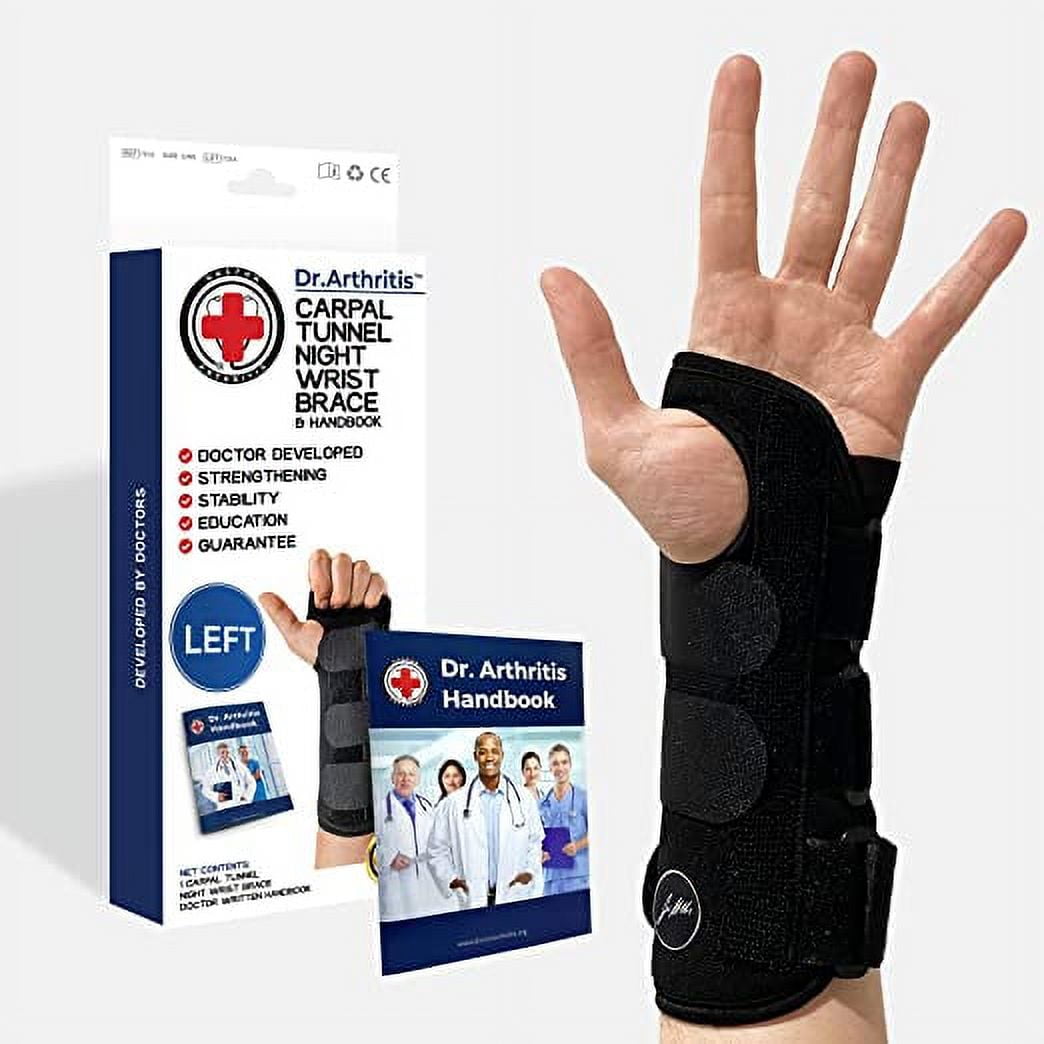 Doctor Developed Carpal Tunnel Wrist Brace Night Support with Splint  [Single] Wrist Support and Sleep Brace -Registered Class I Medical Device &  Doctor Written Handbook - Fully Adjustable (Left) 