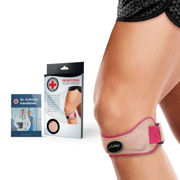 Doctor Developed Ladies Patella Tendon Strap / Knee Strap / Brace AND HANDBOOK - for Patellar Tendonitis (Jumper's Knee), PFPS (Runner's Knee), ITBS, Chondromalacia, Patellar Tracking (Pink)