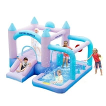 Doctor Dolphin Bounce House with Slide for Backyard Dreamy Inflatable Bouncy Castle with Air Blower,Ball Pit,Basketball Hoop,Ring Toss Game,Dart Game,Punching Bag for Kids 3-12 Years