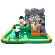 Doctor Dolphin Inflatable Bounce House Cat Bouncy Castle Kids Jumping Bouncer with Slide, Blower for Wet and Dry