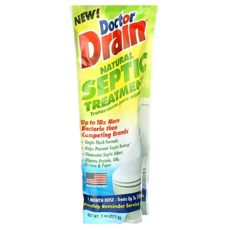 Doctor Drain Natural Septic Tank Treatment, Monthly, Single Flush, 1500 Gallon Concentrate Formula, 1 pouch,  8oz