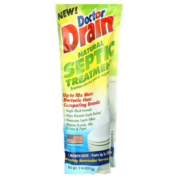 Doctor Drain Natural Septic Tank Treatment, Monthly, Single Flush, 1500 Gallon Concentrate Formula, 1 pouch,  8oz