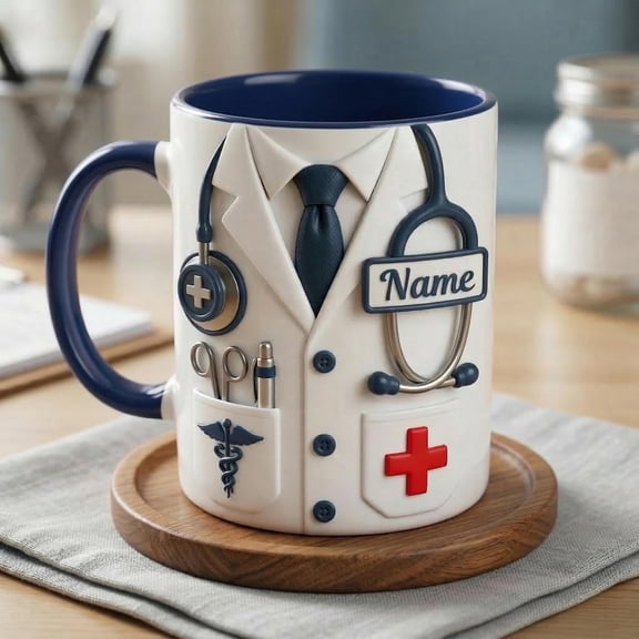 Doctor Faux 3D Accent Mug, Personalized Doctor Gift for Him, Custom Name Mug