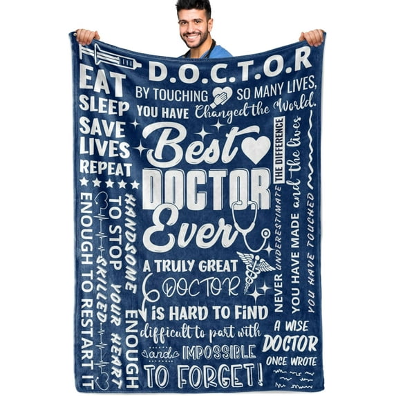 Doctor Gifts for Men, Best Doctor Ever, Funny Appreciation Thank You Throw Blanket for Male Doctors on Doctors Day, Christmas, Retirement, Birthdays, 50 x 65 Inches - Blue