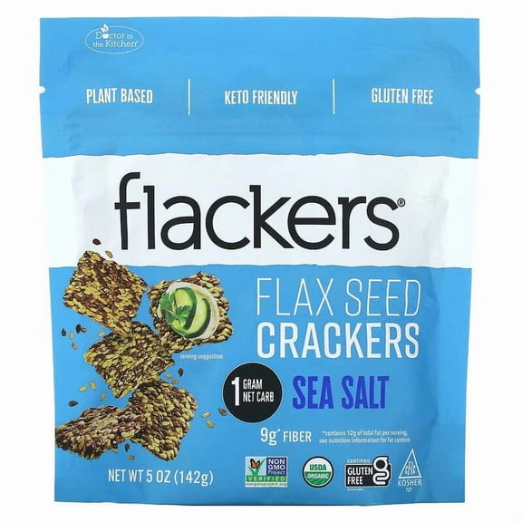 Doctor In The Kitchen Flackers Organic Flax Seed Crackers Sea Salt 5 oz Pack of 2