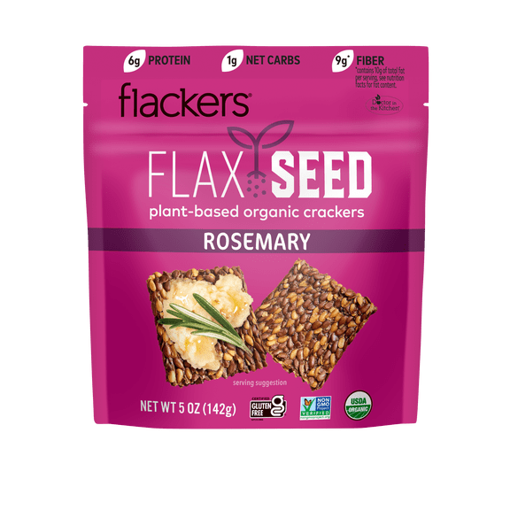 Flackers Organic Rosemary Flaxseed Crackers, Gluten Free, Non-GMO, Vegan, Keto, 5 Ounce bag