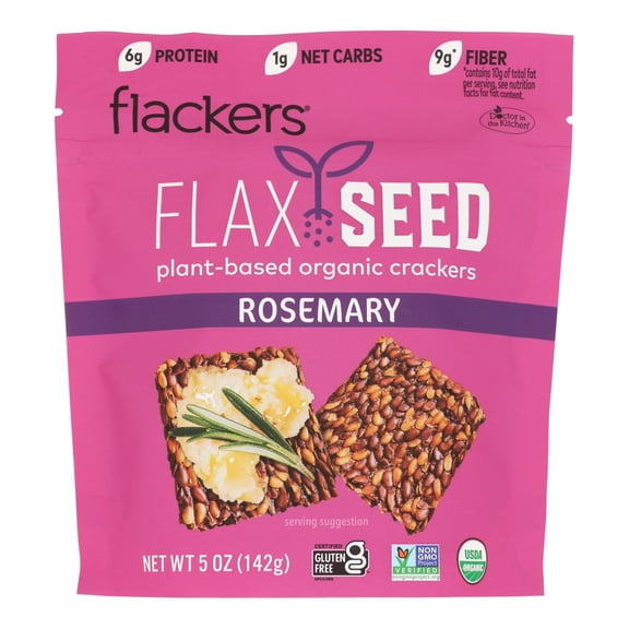 Doctor In The Kitchen - Organic Flax Seed Crackers - Rosemary - Case of 6 - 5 oz.