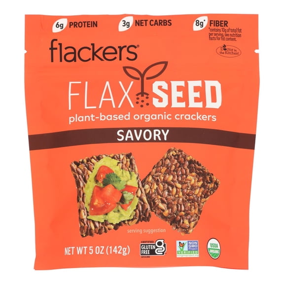 Doctor In The Kitchen - Organic Flax Seed Crackers - Savory - Case of 6 - 5 oz.