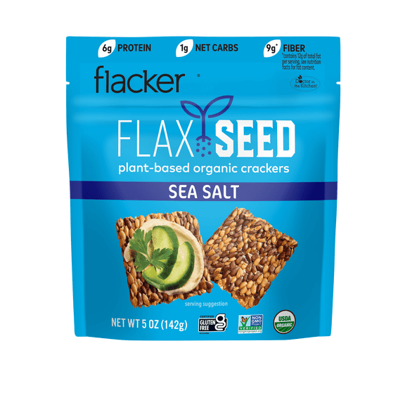 Flackers Organic Sea Salt Flaxseed Crackers, Gluten Free, Non-GMO, Vegan, Keto, 5 Ounce bag