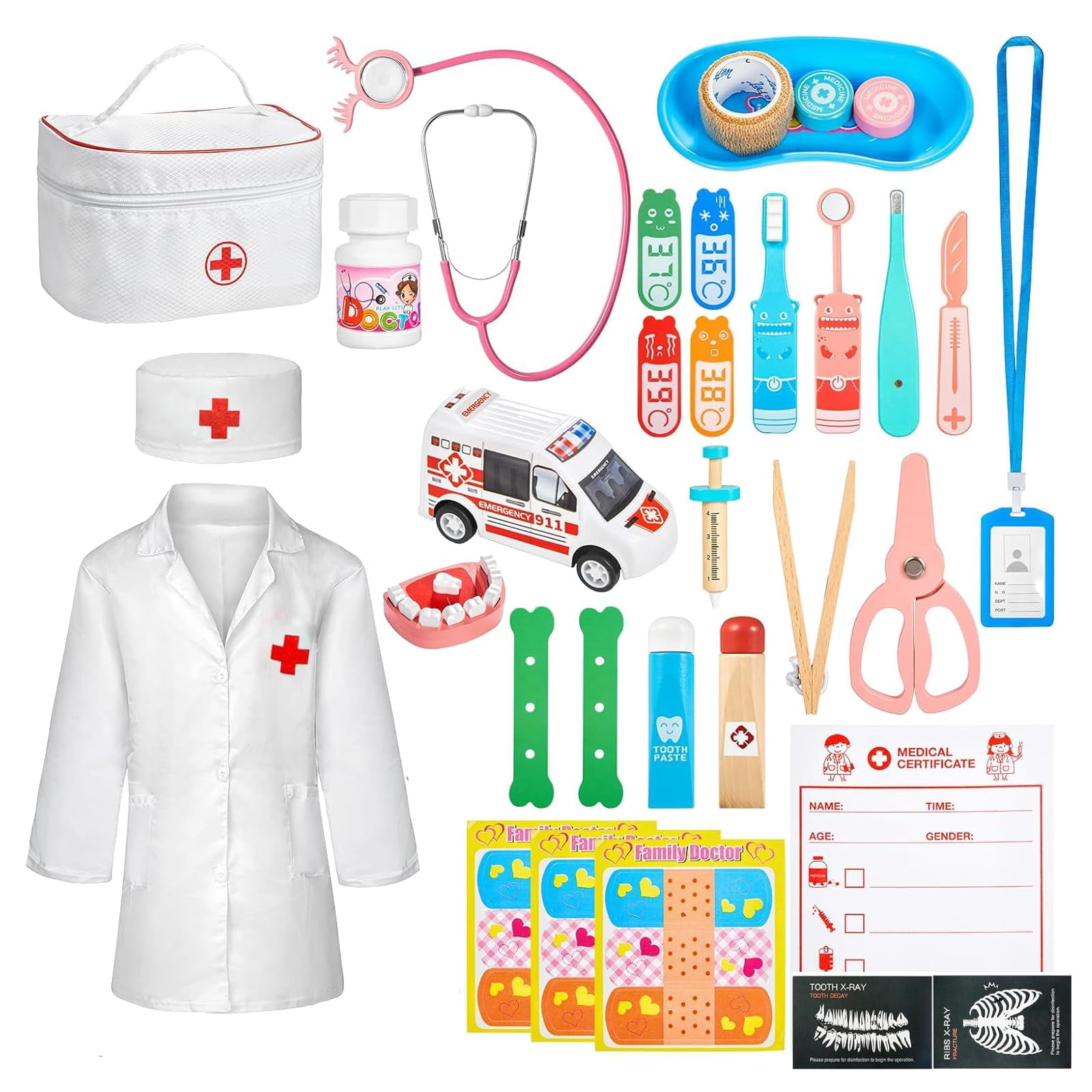 Doctor Kit for Kids, Anpro 34 Pieces Pretend Play Doctor Playset, Dentist Play Set, Toddler Doctor kit, Medical Storage Bag & Real Stethoscope, Preschool Role Play Birthday Gifts Age 3 - 9 Years Old