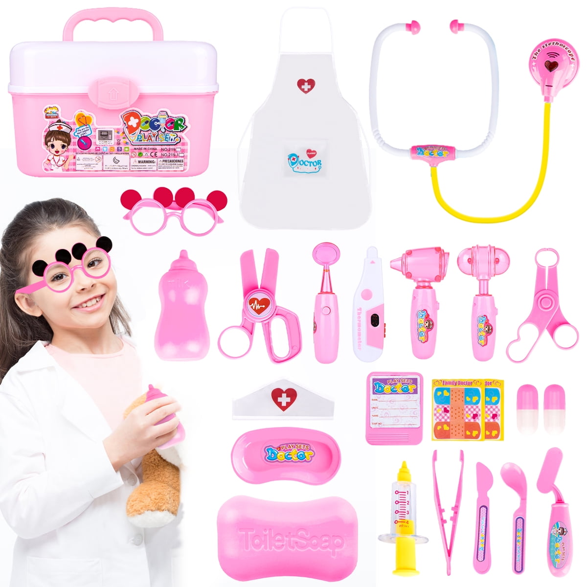  Hydeem Super Smile Toy Doctor Kit for Toddlers 3-5 Years Old  Girls Boys, Kids Doctor Playset with Pretend Play Set of Dress up Costume,  Teeth and Dental Accessories (24pcs) : Toys