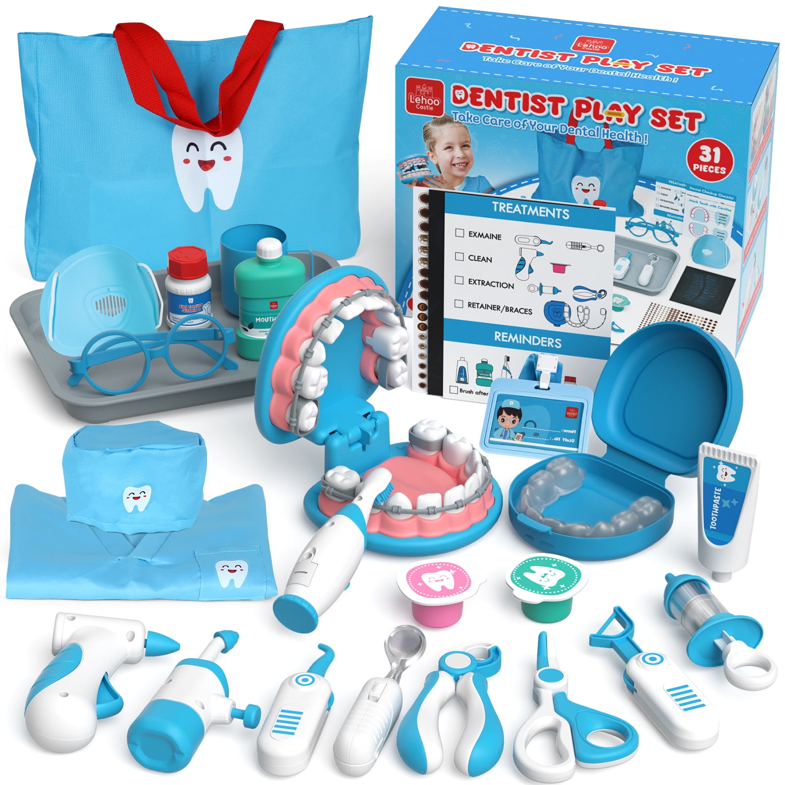 Doctor Kit for Kids, Dentist Play Set, Pretend Doctor Kit Dentist Medical Kit with Electronic Stethoscope Toys for 3-6 Year Old Boys Girls