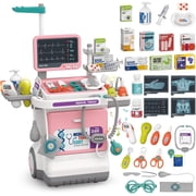 Caunedy Doctor Kit for Toddlers, Pretend Medical Station Set with Mobile Cart, Birthday Gifts for Kids 3-12 Year Old