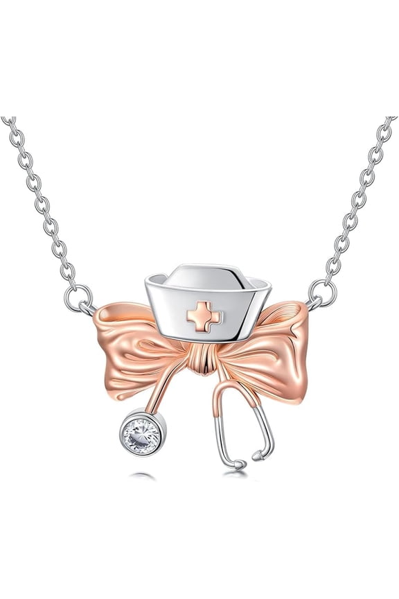 Doctor Nurse Necklace Stethoscope Necklace for Women 925 Sterling Silver Rib Cage Pendant with 12 Birthstones Medicine Themed Skull Jewelry Medical Nursing Gifts for Graduation Birthday