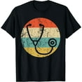 thumbnail image 1 of Doctor Nurse Vintage Retro Stethoscope T-Shirt Black Medium, 1 of 4