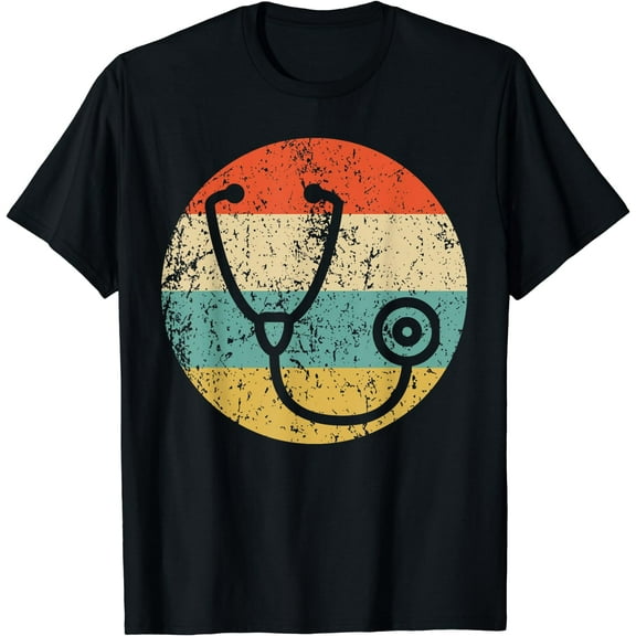 Doctor Nurse Vintage Retro Stethoscope T-Shirt Black Medium