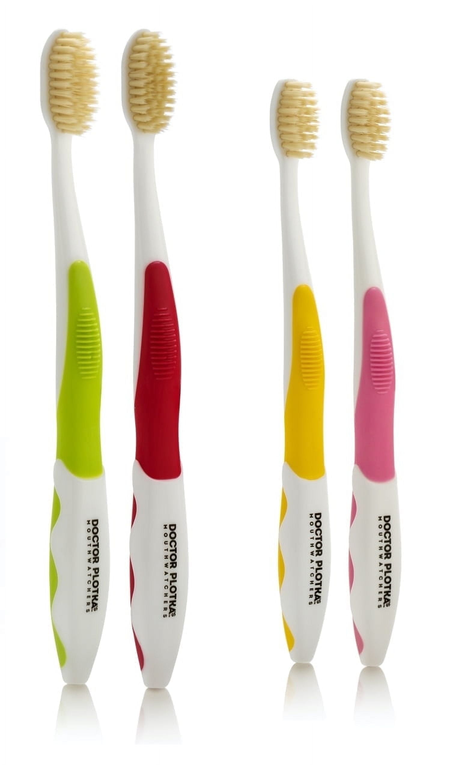 DOCTOR PLOTKA'S MOUTH WATCHERS Soft Manual Toothbrushes, Family Pack, 2 Adult, 2 Childrens Flossing Toothbrushes, Ultra Clean, Good for Sensitive Teeth and Gums, By Dr. Plotka's