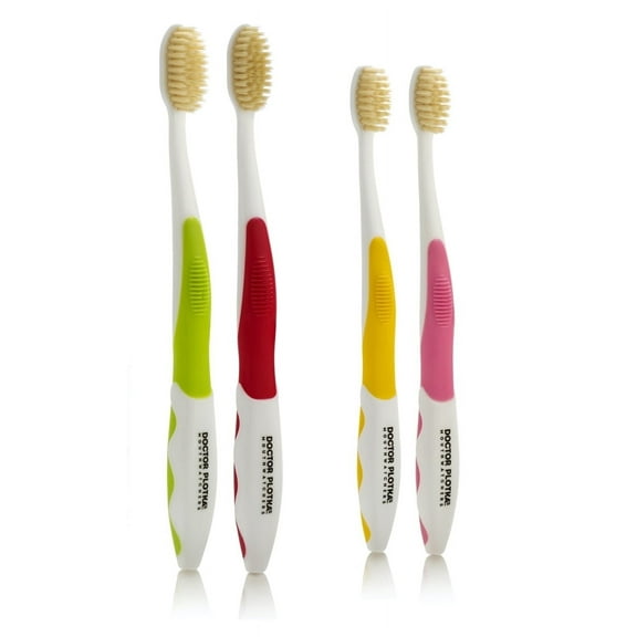 DOCTOR PLOTKA'S MOUTH WATCHERS Soft Manual Toothbrushes, Family Pack, 2 Adult, 2 Childrens Flossing Toothbrushes, Ultra Clean, Good for Sensitive Teeth and Gums, By Dr. Plotka's