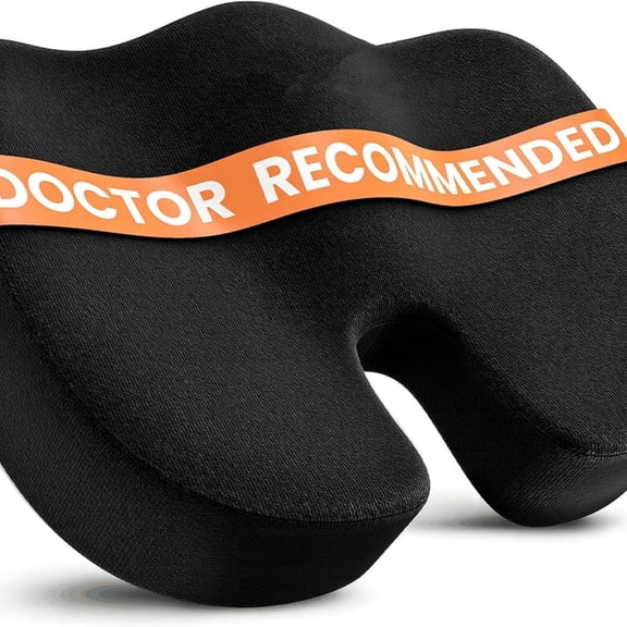 Doctor Recommended Memory Foam Seat Cushion for Office Chairs & Car - Ergonomic Office Desk Accessories - Cushions for Tailbone Pain Relief, Sciatica (Black, Large)