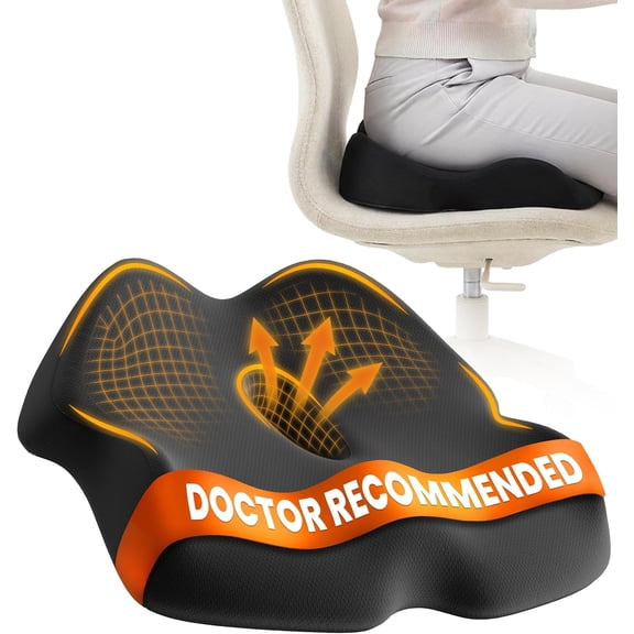 Doctor Recommended Memory Foam Seat Cushion for Office Chairs & Car - Ergonomic Office Desk Accessories - Cushions for Tailbone Pain Relief, Sciatica
