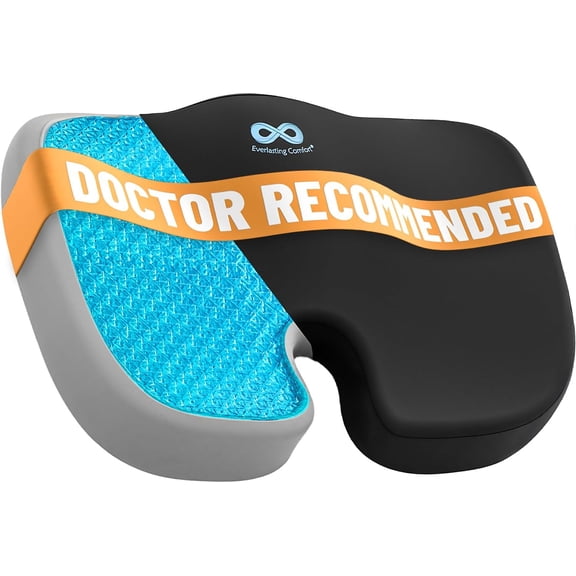 Doctor Recommended Memory Foam Seat n for Office Chairs & Car - Ergonomic Office Desk Accessories - ns for Tailbone Pain Relief, Sciatica (Black Cooling, Large)