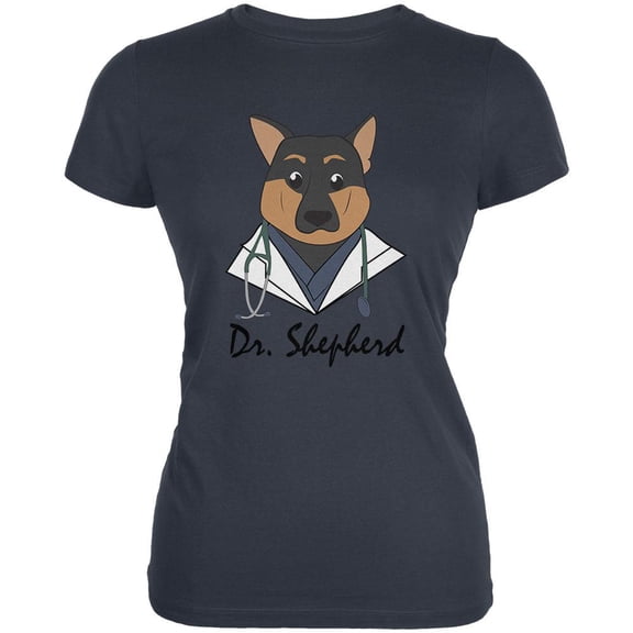 Doctor Shepherd German Dog Funny Cute Juniors Soft T Shirt Indigo Blue MD