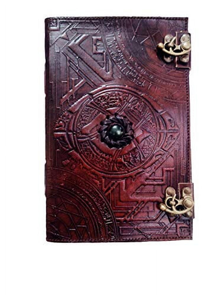 Doctor Strange Eye of Agamotto Embossed Handmade Stone Leather Journal Art Sketchbook Travel Diary with Vintage Lock Latch