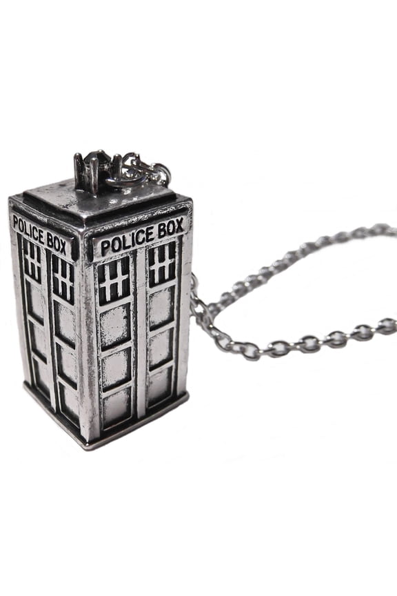 Doctor Who 3D Tardis 1 Inch Tall Charm Pendant Silvertone Necklace