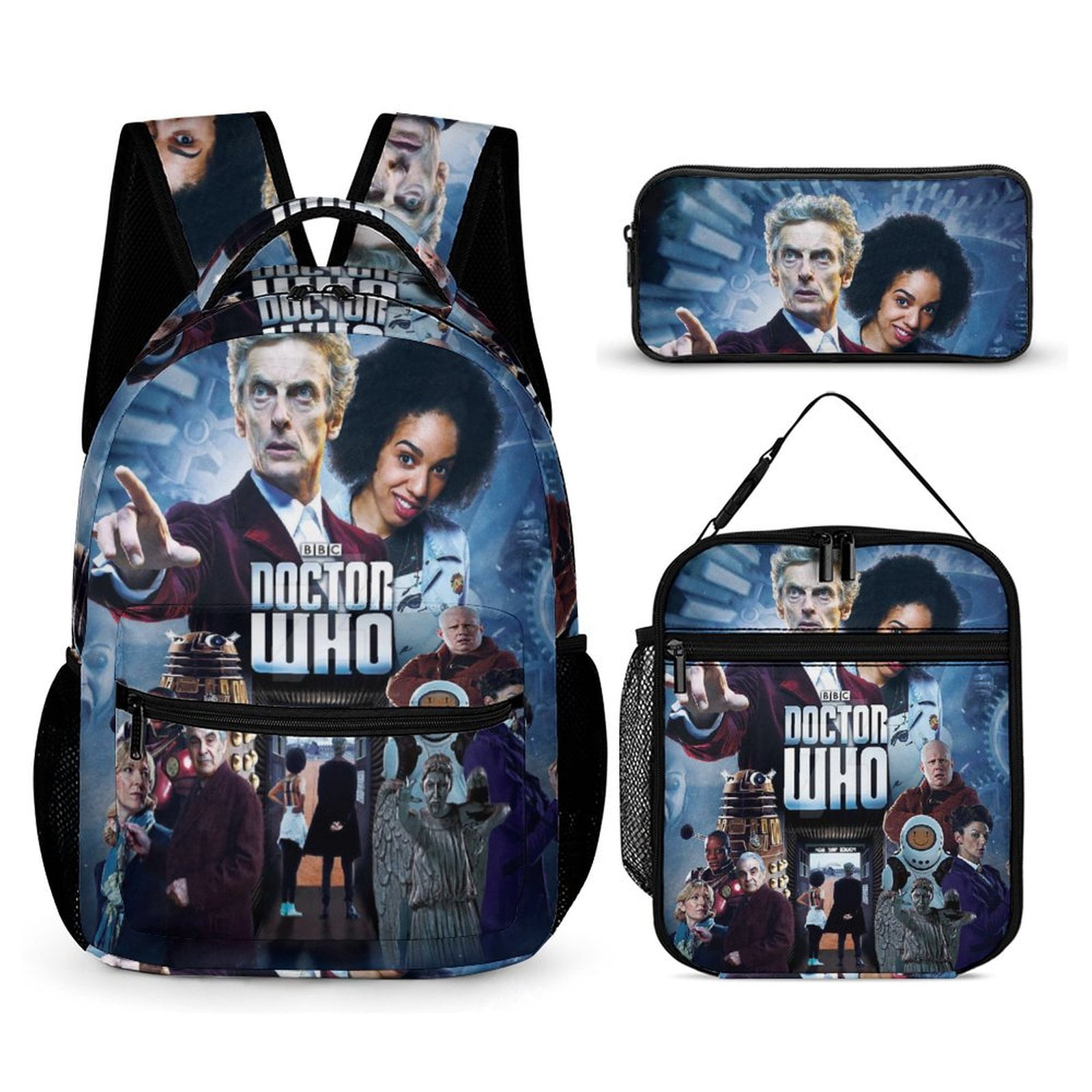 Doctor Who Backpacks 3 Piece Set Bookbag with Lunch Bag And Pencil Case