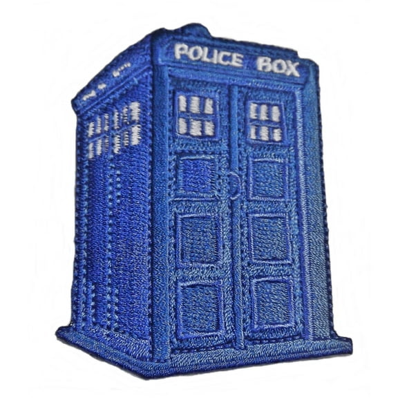 Doctor Who Call Box Embroidered Logo Tardis Blue 2 1/8" Wide Iron On Patch