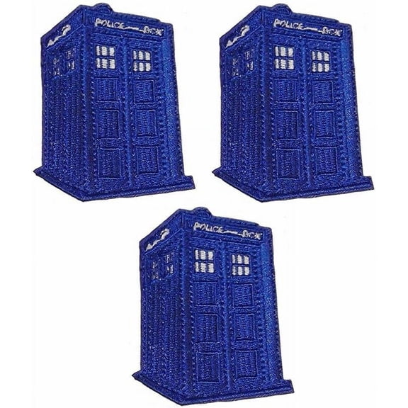 Doctor Who Call Box Embroidered Logo Tardis Blue Iron On Set of 3 Patch