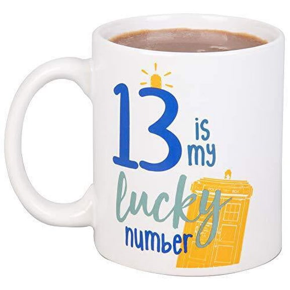 Doctor Who Ceramic Mug, 11 oz - 13 Is My Lucky Number - 13th Dr. & TARDIS Design - Officially Licensed - Gift for Teens, Adults, Men & Women, Father's Day