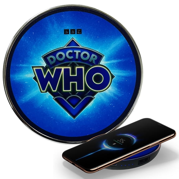 Doctor Who LOGO 60th Anniversary Qi Wireless Charger With Illuminated TARDIS & Built-In Power bank