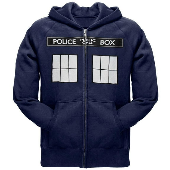 Doctor Who Large TARDIS Men's Navy Blue Zip Hoodie