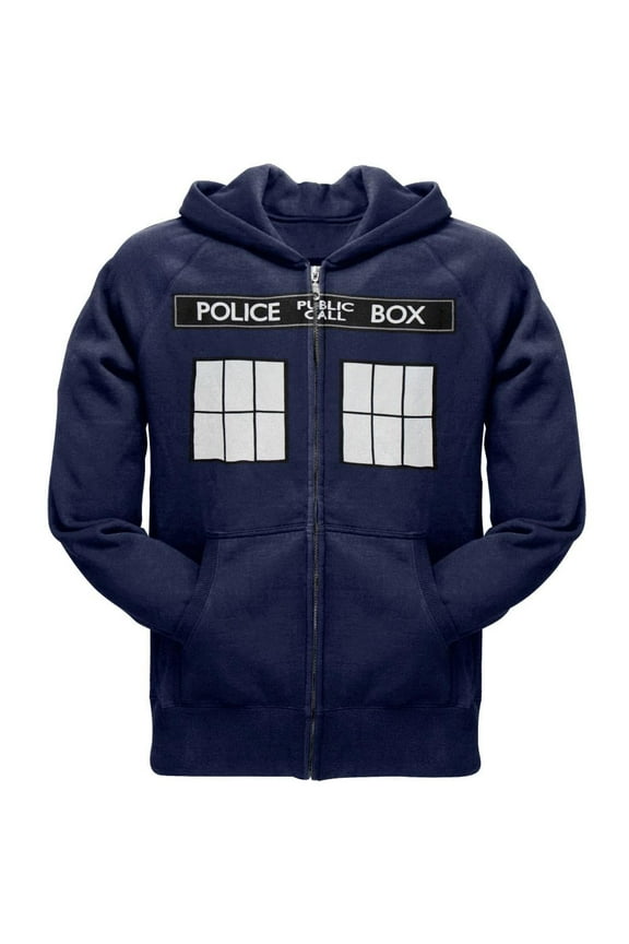 Large TARDIS Men's Navy Blue Zip Hoodie