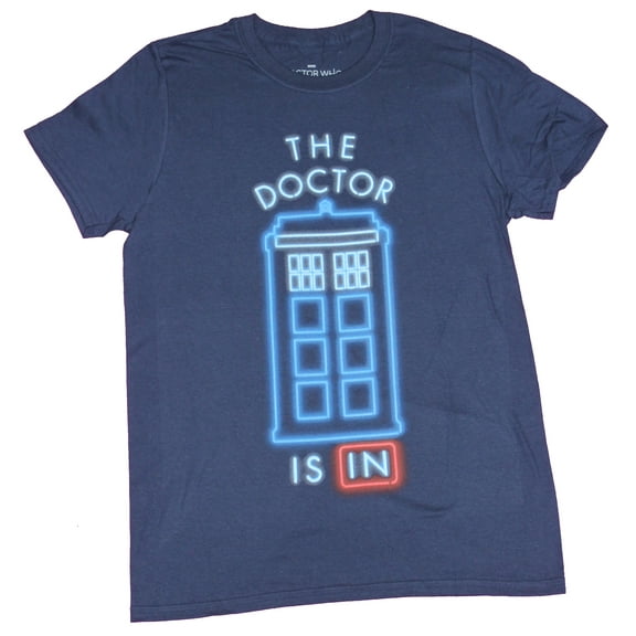 Doctor Who Mens T-Shirt -"Doctor Is In" Neon Tardis (Medium)