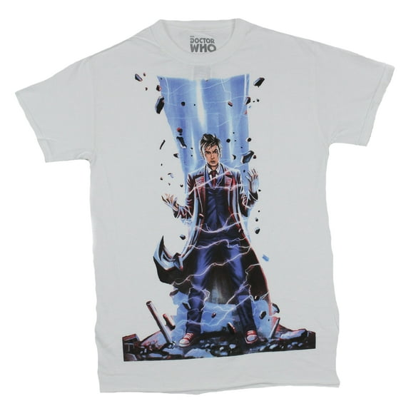 Doctor Who Mens T-Shirt - Electrified Painting of the 10th 14th Doctor Image (Small)