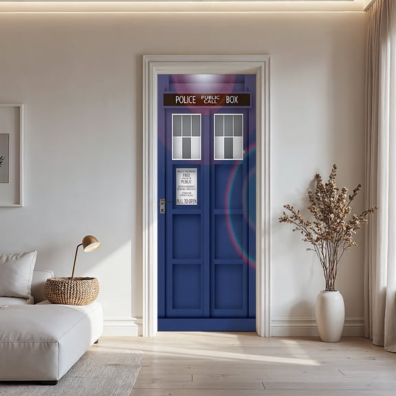 Doctor Who TARDIS Police Box Door Sticker, Sci-Fi Themed Door Mural Decal for Fans & Geeks