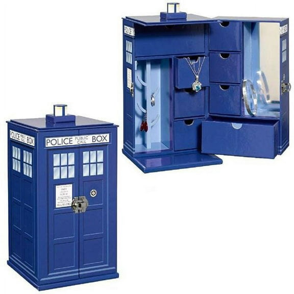 Doctor Who Tardis Jewelry Box - Includes 7 Drawers, Mirror, and Ring Hanger