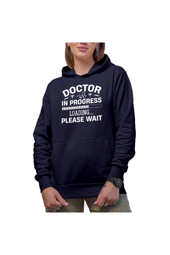 Doctor in Progress, Loading, Please Wait - Med School Student Graduation or Graduate, Navy Blue Hooded Sweatshirt or Hoodie, 3XL