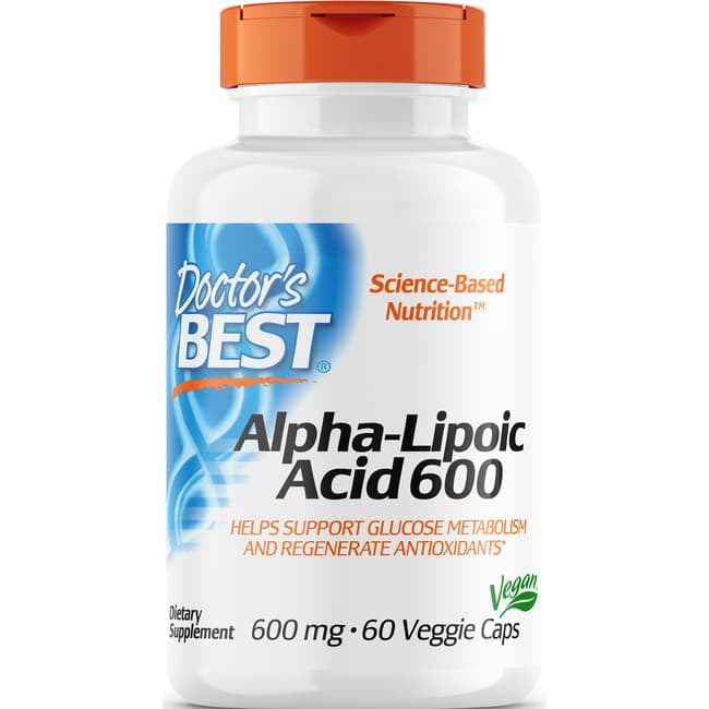 Doctor's Best Alpha-Lipoic Acid, Non-GMO, Gluten Free, Vegan, Soy Free, Promotes Healthy Blood Sugar, 600 mg, 60 Veggie Caps