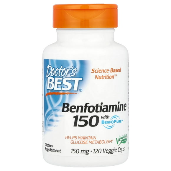 Doctor's Best BenFotiamine with BenfoPure, Non-GMO, Gluten Free, Vegan, Helps Maintain Blood Sugar Levels, 150 mg, 120 Veggie Caps