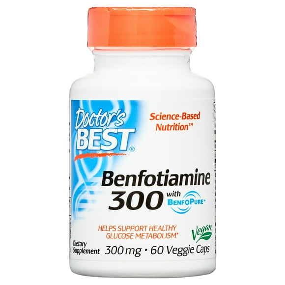 Doctor's Best Benfotiamine + BenfoPure (for Maintaining Blood Sugar Levels) Vegetarian Capsules, 300 Mg, 60 Ct