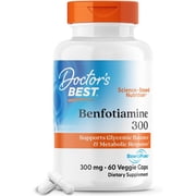 Doctors Best Benfotiamine + BenfoPure for Maintaining Blood Sugar Levels Vegetarian Capsules, 300 Mg, 60 Ct